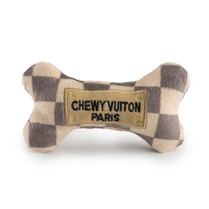 Checker Chewy Vuiton Bones Squeaker Dog Toy Small