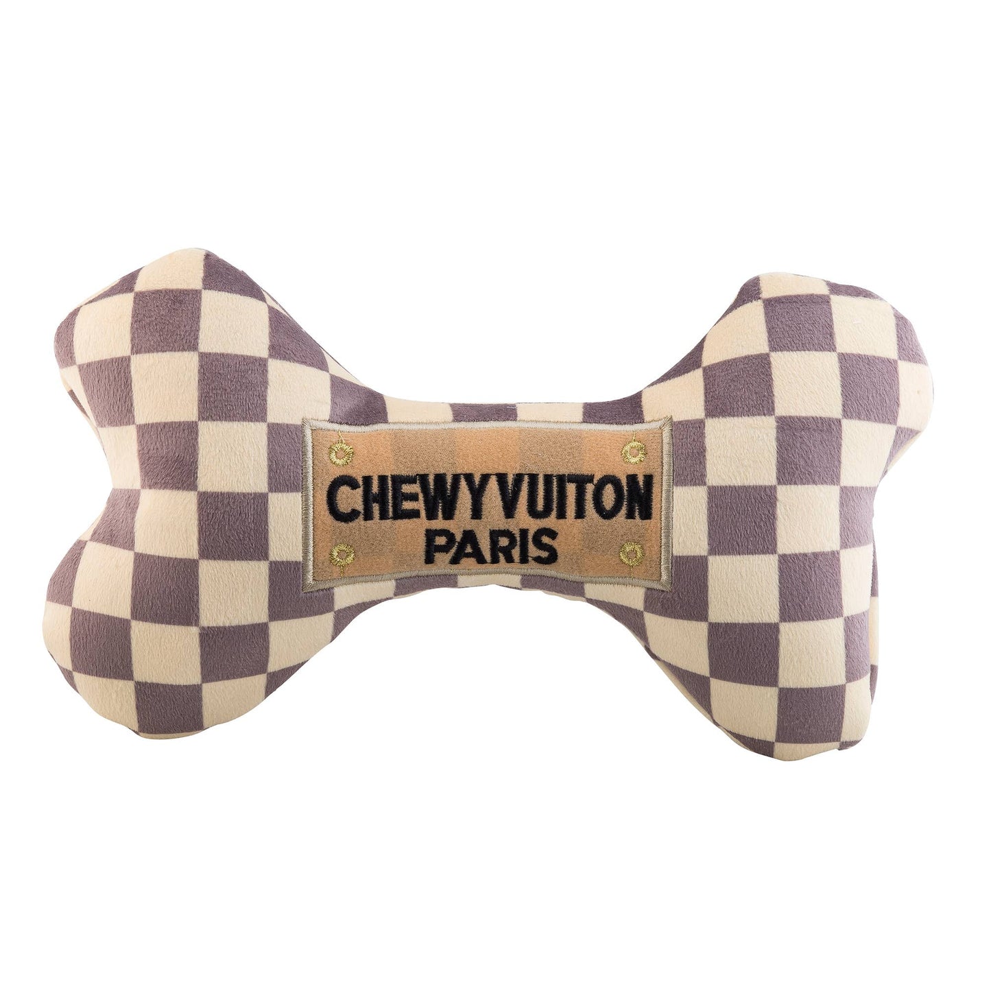 Checker Chewy Vuiton Bones Squeaker Dog Toy Small