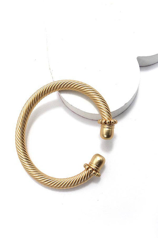 CABLE STONE TEXTURED TUBE CUFF BRACELET MATTE GOLD