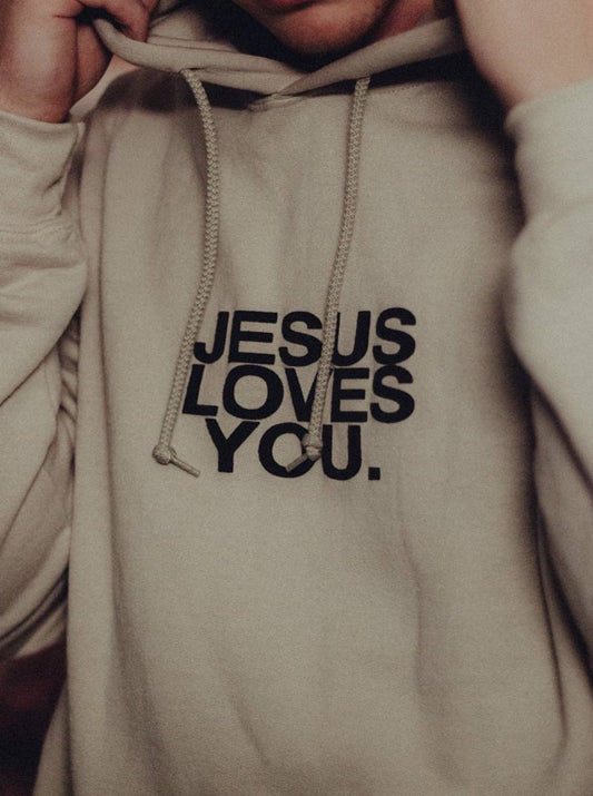 Jesus Loves You Hoodie | Sand with Black Print