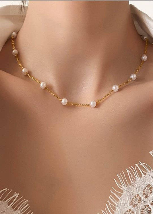 Gold Titanium Non-Tarnish Pearl Necklace