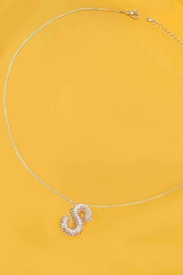 INITIAL PAVE RHINESTONE BUBBLE BALLOON NECKLACE | 80N751: GOLD-B