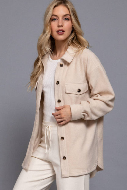 Nina Notched Collar Front Pocket Fleece Jacket