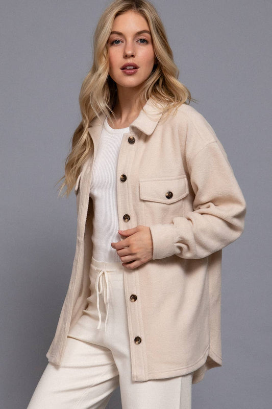 Nina Notched Collar Front Pocket Fleece Jacket