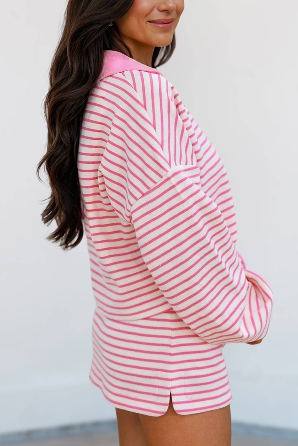 Penny Pink Striped Collared Pullover & Skort Set