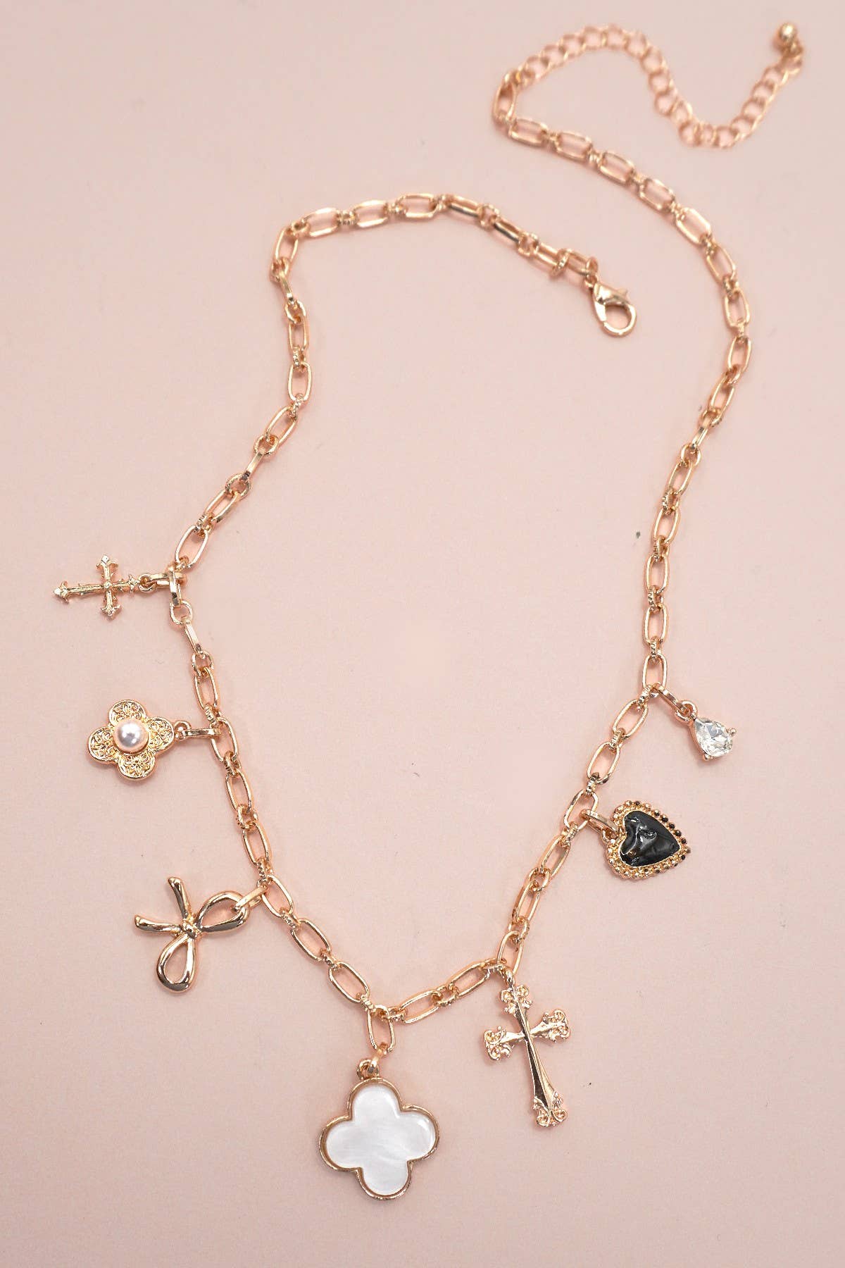CHARM NECKLACE-CLOVER BOW CROSS HEART FLOWER | 80N91988: GOLD