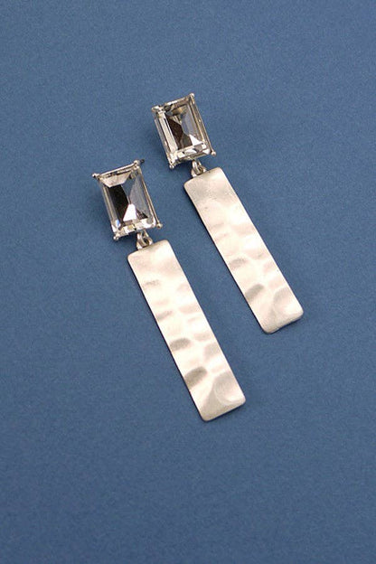 Worn Gold Rectangular Stone Hammer Drop Earrings