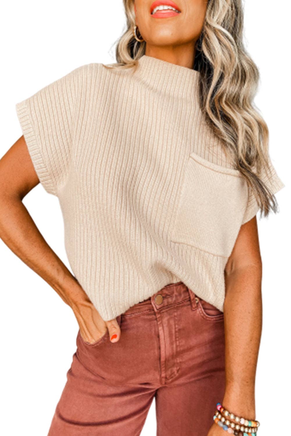 Rachel Ribbed Short Sleeve Sweater