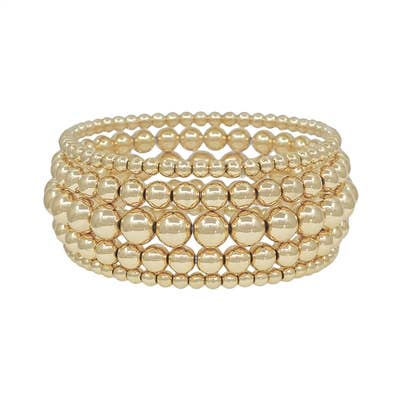 Gold Beaded Stretch Bracelets - set of 5