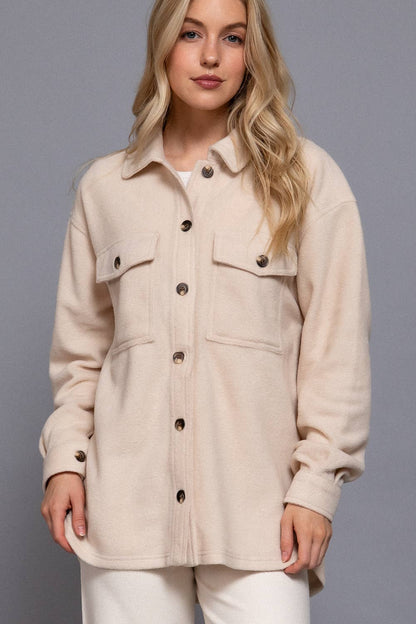 Nina Notched Collar Front Pocket Fleece Jacket