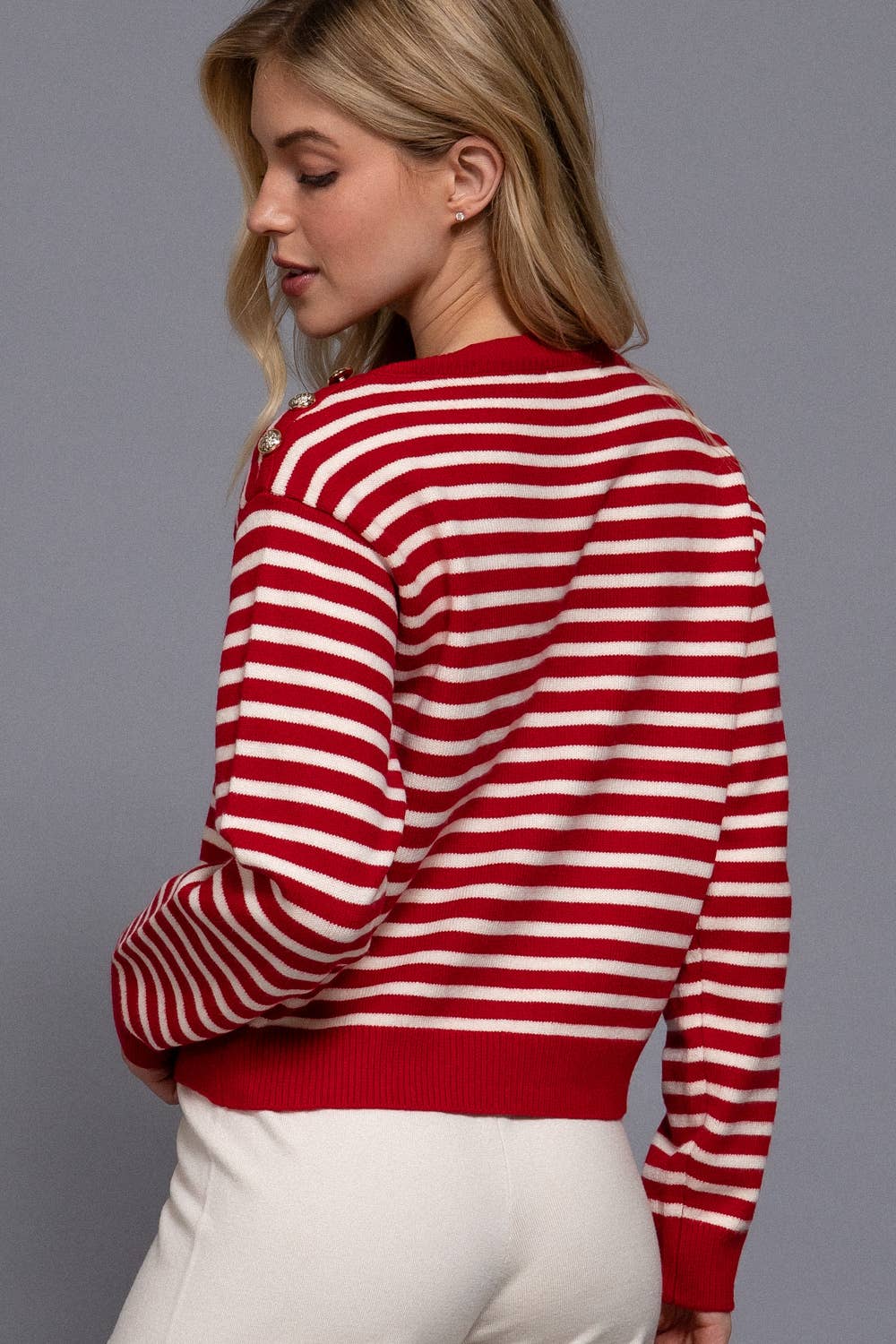 Brileigh Buttoned Shoulder Stripe Sweater