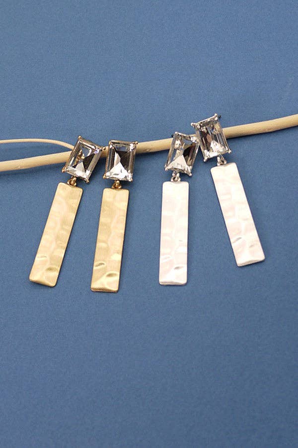 Worn Gold Rectangular Stone Hammer Drop Earrings