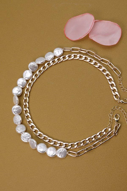 DOUBLE LAYER FLAT PEARL NECKLACE | 52N208112: Gold