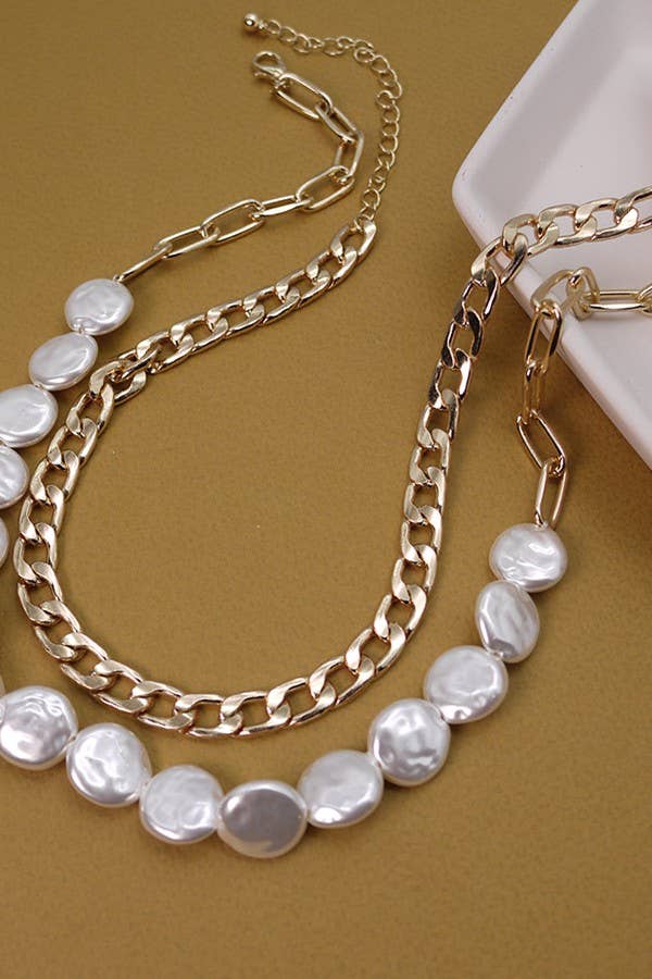 DOUBLE LAYER FLAT PEARL NECKLACE | 52N208112: Gold