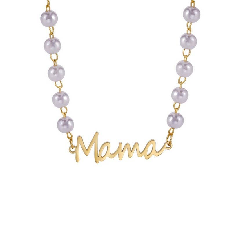 Gold Tarnish Free Pearl Mama Necklace