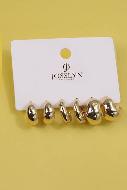 Gold Bubbly Mini Huge Hoop Trio Earring Set
