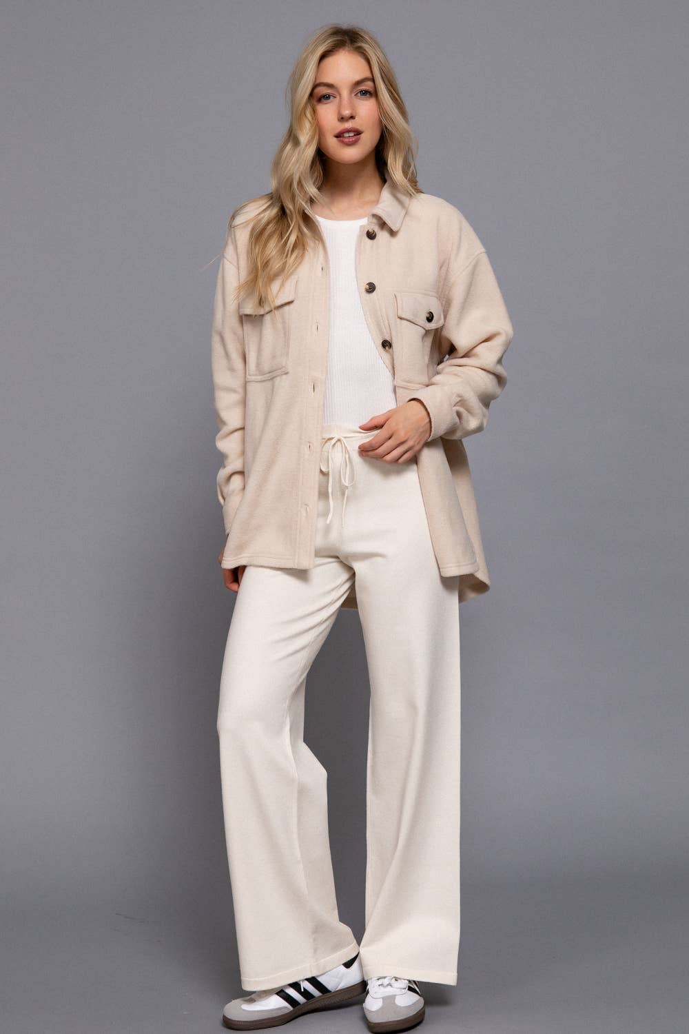 Nina Notched Collar Front Pocket Fleece Jacket