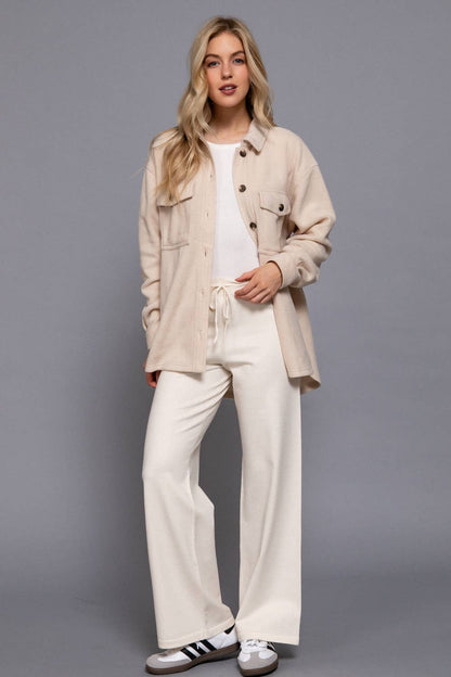 Nina Notched Collar Front Pocket Fleece Jacket
