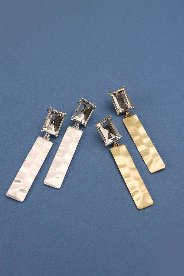 Worn Gold Rectangular Stone Hammer Drop Earrings