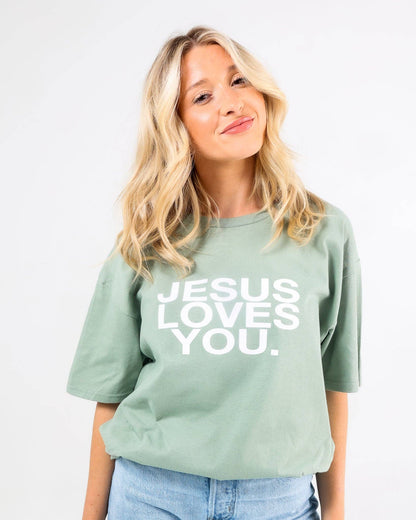 Jesus Loves You T-Shirt  Linen/Spruce