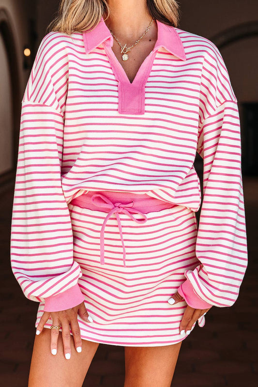 Penny Pink Striped Collared Pullover & Skort Set