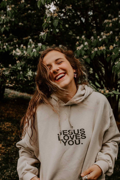 Jesus Loves You Hoodie | Sand with Black Print