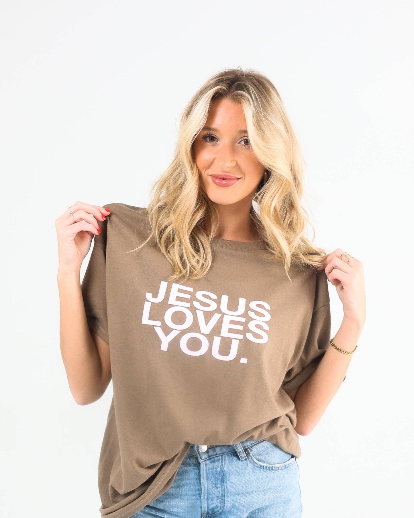 Jesus Loves You T Shirt - Mocha/Blush