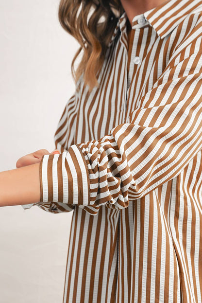 Sierra Stripe Ruffled Collared Long Sleeve Shirt Dress