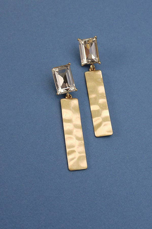 Worn Gold Rectangular Stone Hammer Drop Earrings