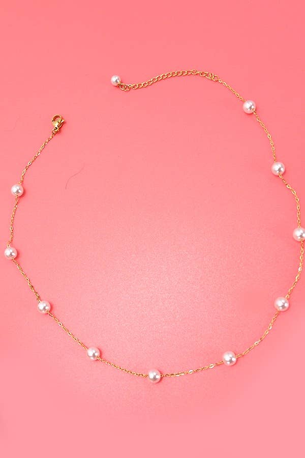 Gold Titanium Non-Tarnish Pearl Necklace