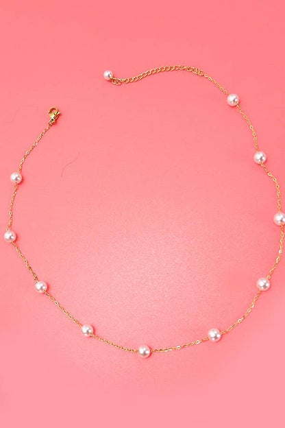Gold Titanium Non-Tarnish Pearl Necklace