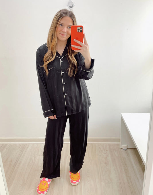 Brooklyn Black Striped Long Sleeves Pajama Set