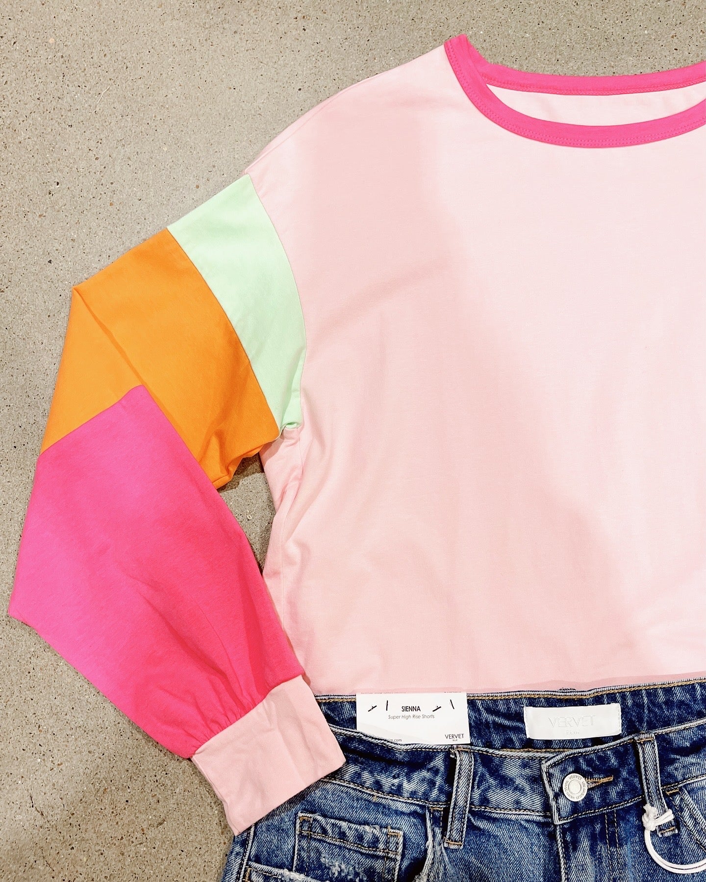 Courtney Colorblock Contrast Round Neck Long Sleeve Top