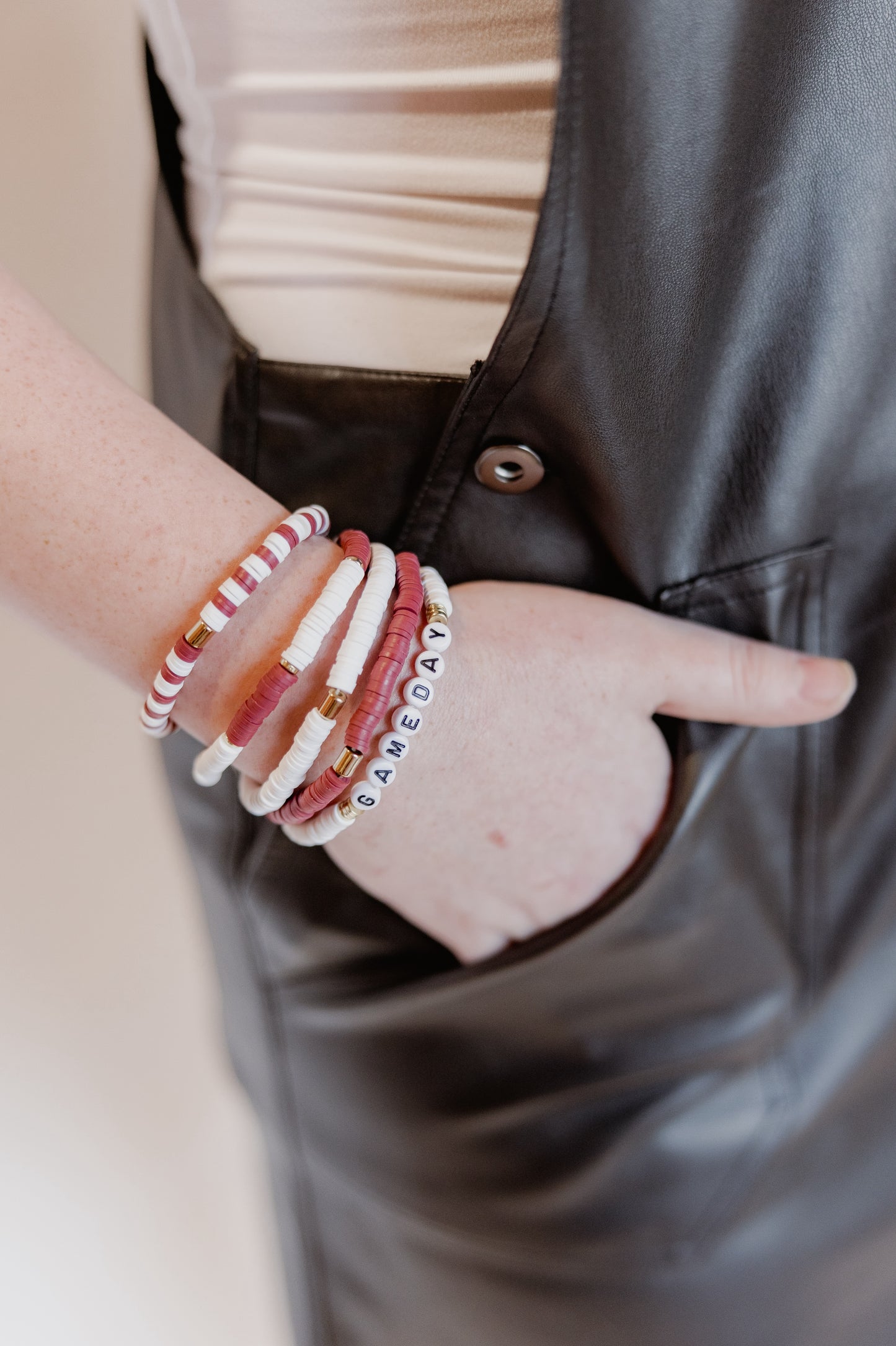 Maroon and White Gameday Bracelet Set