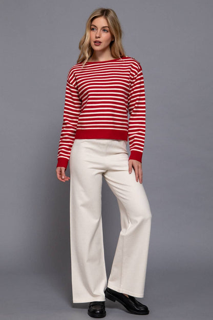 Brileigh Buttoned Shoulder Stripe Sweater
