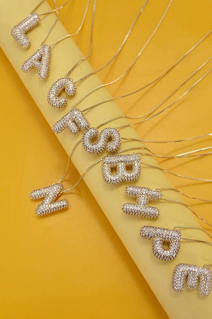 INITIAL PAVE RHINESTONE BUBBLE BALLOON NECKLACE | 80N751: GOLD-M