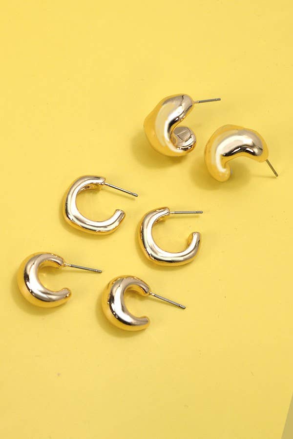 Gold Bubbly Mini Huge Hoop Trio Earring Set