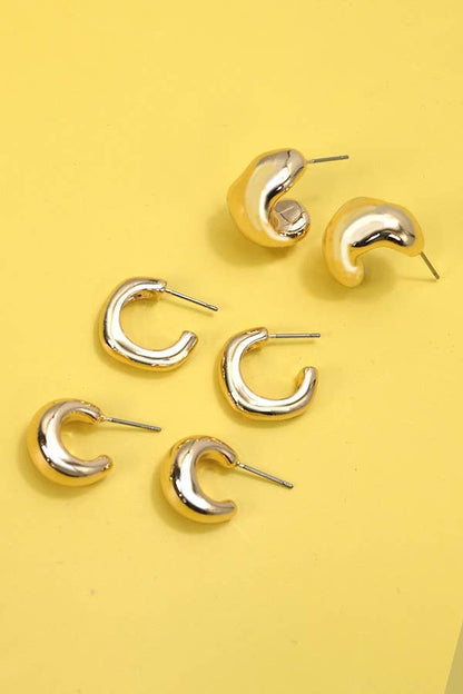 Gold Bubbly Mini Huge Hoop Trio Earring Set