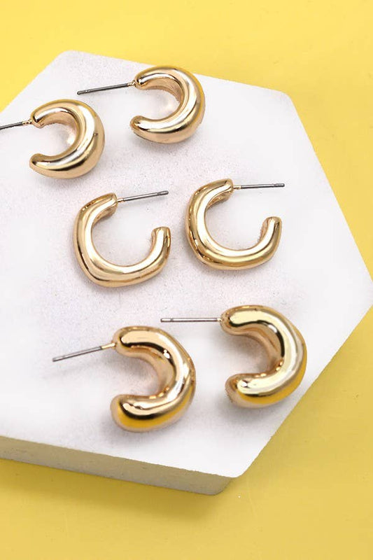 Gold Bubbly Mini Huge Hoop Trio Earring Set