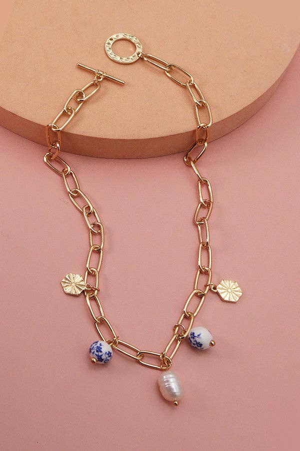 PORCELAIN BEAD LINK CHAIN NECKLACE | 51N2070921: RED