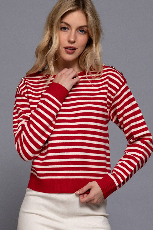 Brileigh Buttoned Shoulder Stripe Sweater