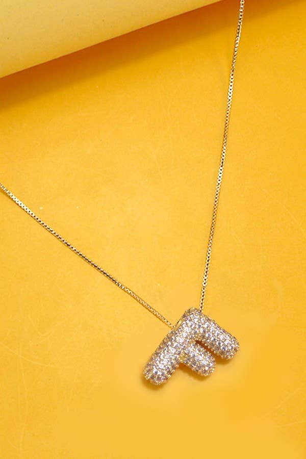 INITIAL PAVE RHINESTONE BUBBLE BALLOON NECKLACE | 80N751: GOLD-B