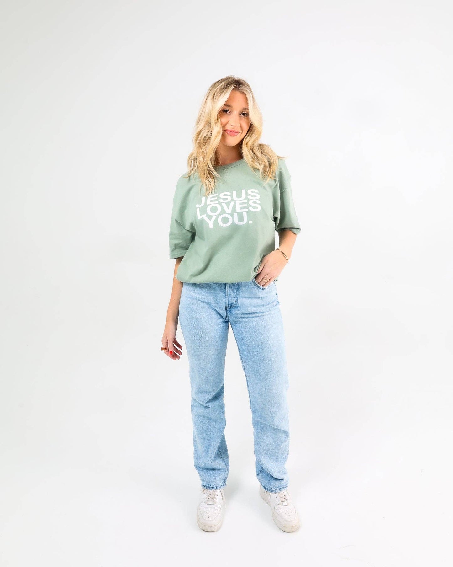 Jesus Loves You T-Shirt  Linen/Spruce