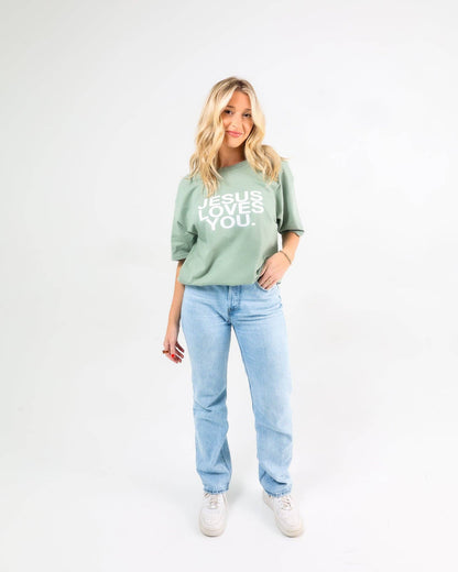 Jesus Loves You T-Shirt  Linen/Spruce