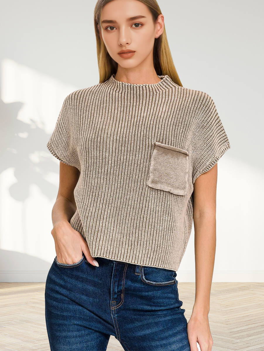 Wendy Washed Mock Neck Short Sleeve Sweater
