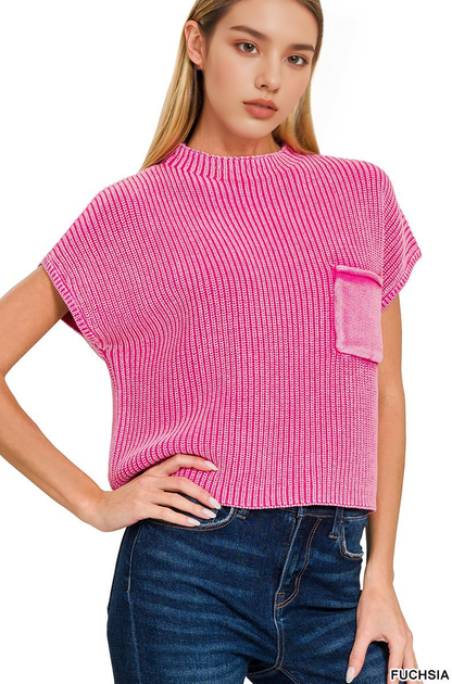 Wendy Washed Mock Neck Short Sleeve Sweater