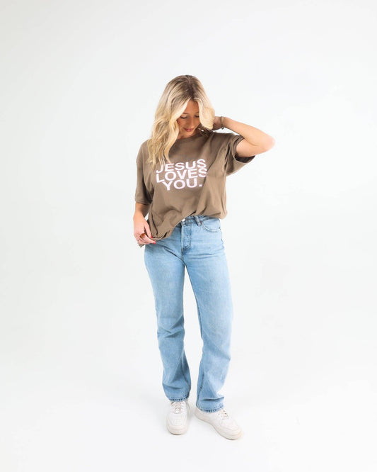 Jesus Loves You T Shirt - Mocha/Blush