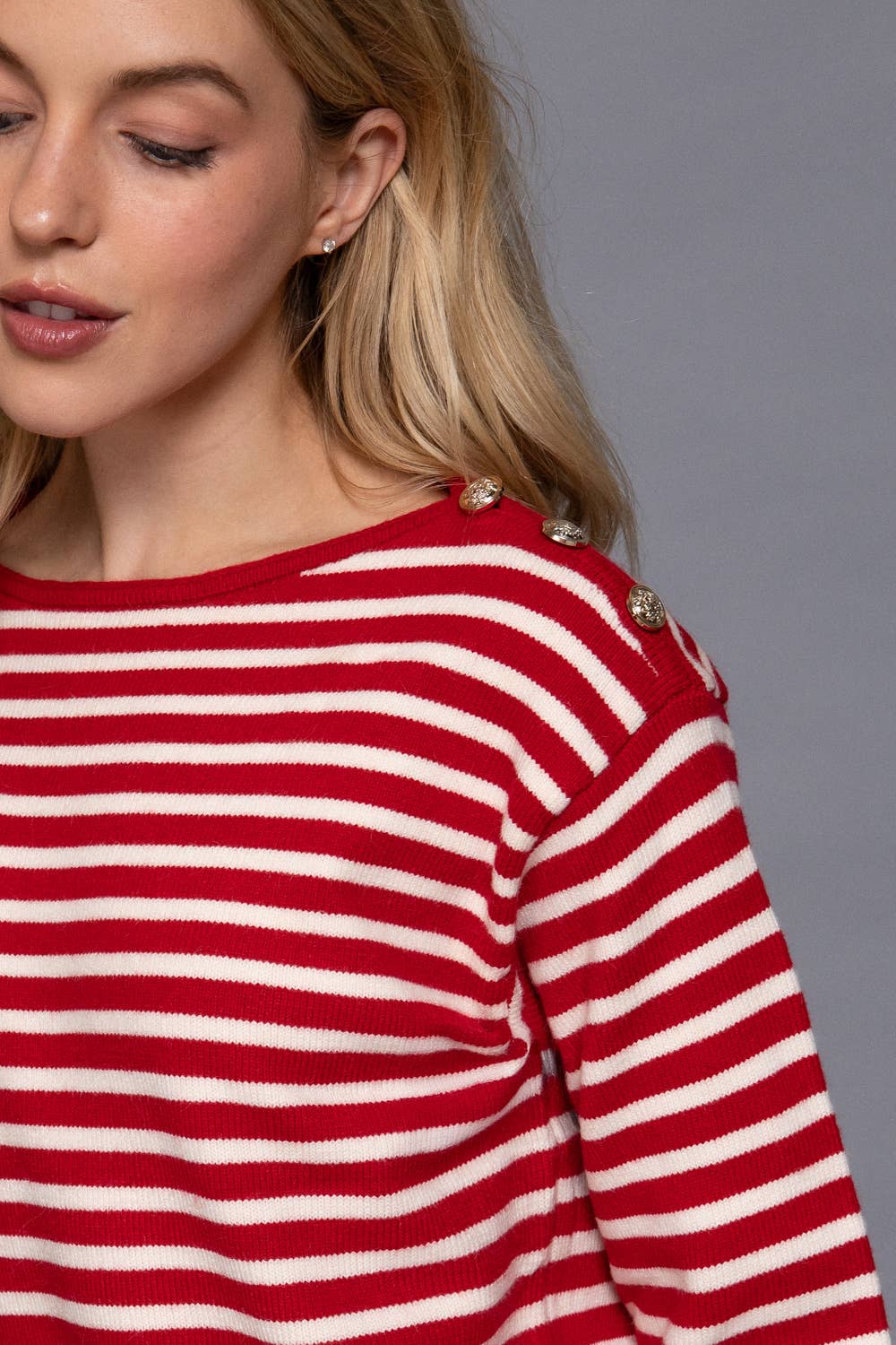 Brileigh Buttoned Shoulder Stripe Sweater