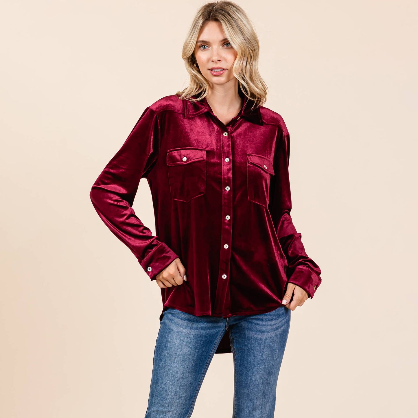 Christy Collared Velvet Blouse