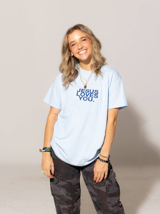 Jesus Loves You T Shirt - Light Blue